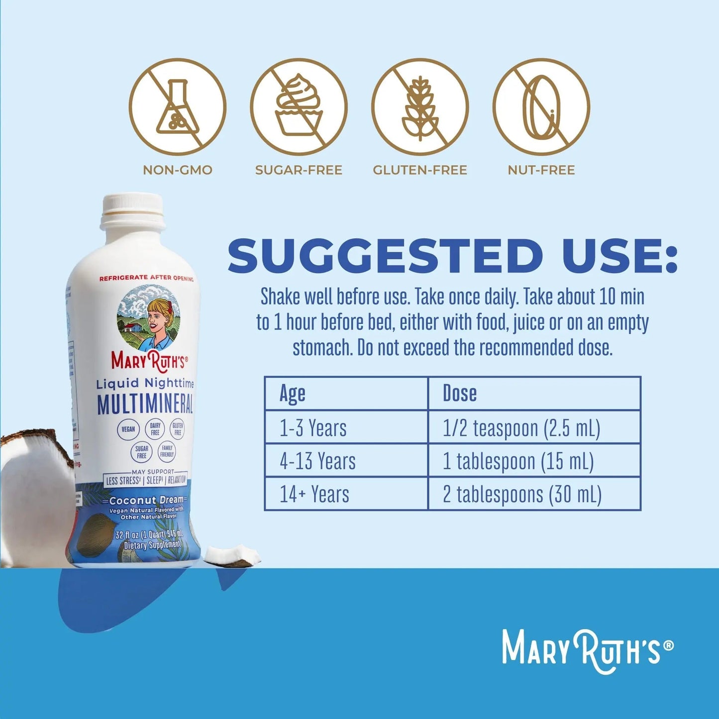MaryRuth's Multivitamin Gummies for Women (Cherry & Raspberry) & Liquid Nighttime Multimineral Coconut (32oz) | Clean Label Project Verified MARYRUTH'S