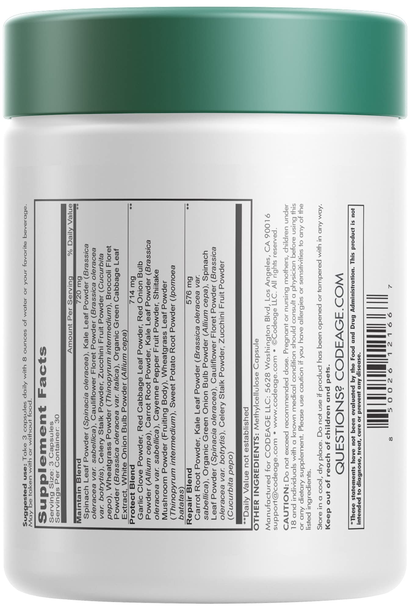 Codeage Instantfood Easy Veggies, Over 15 Vegetable Powders Equivalent All-in-One, Daily Vegan Blend, Whole Food Greens Vitamins Supplement Capsules, Phytonutrients Multivitamin, Non-GMO, 90 Capsules CodeageBuy Supplements Australia