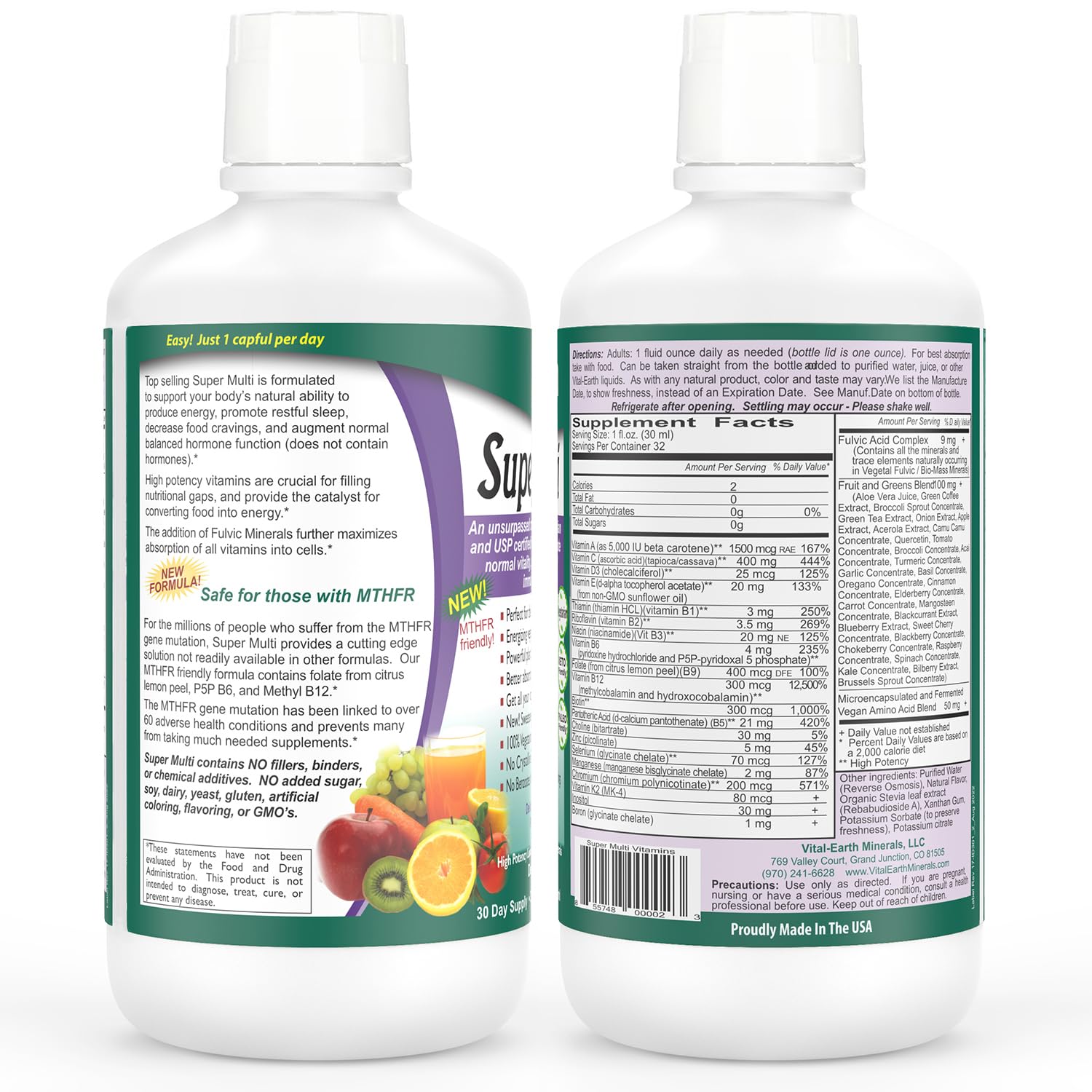 Vital Earth Minerals Detox and Wellness Support – Fulvic Humic Mineral Blend with 70+ Trace Minerals + Super Multi, Liquid Multivitamins, MTHFR Enhancement, 32 OZ Ea Vital Earth MineralsBuy Supplements Australia