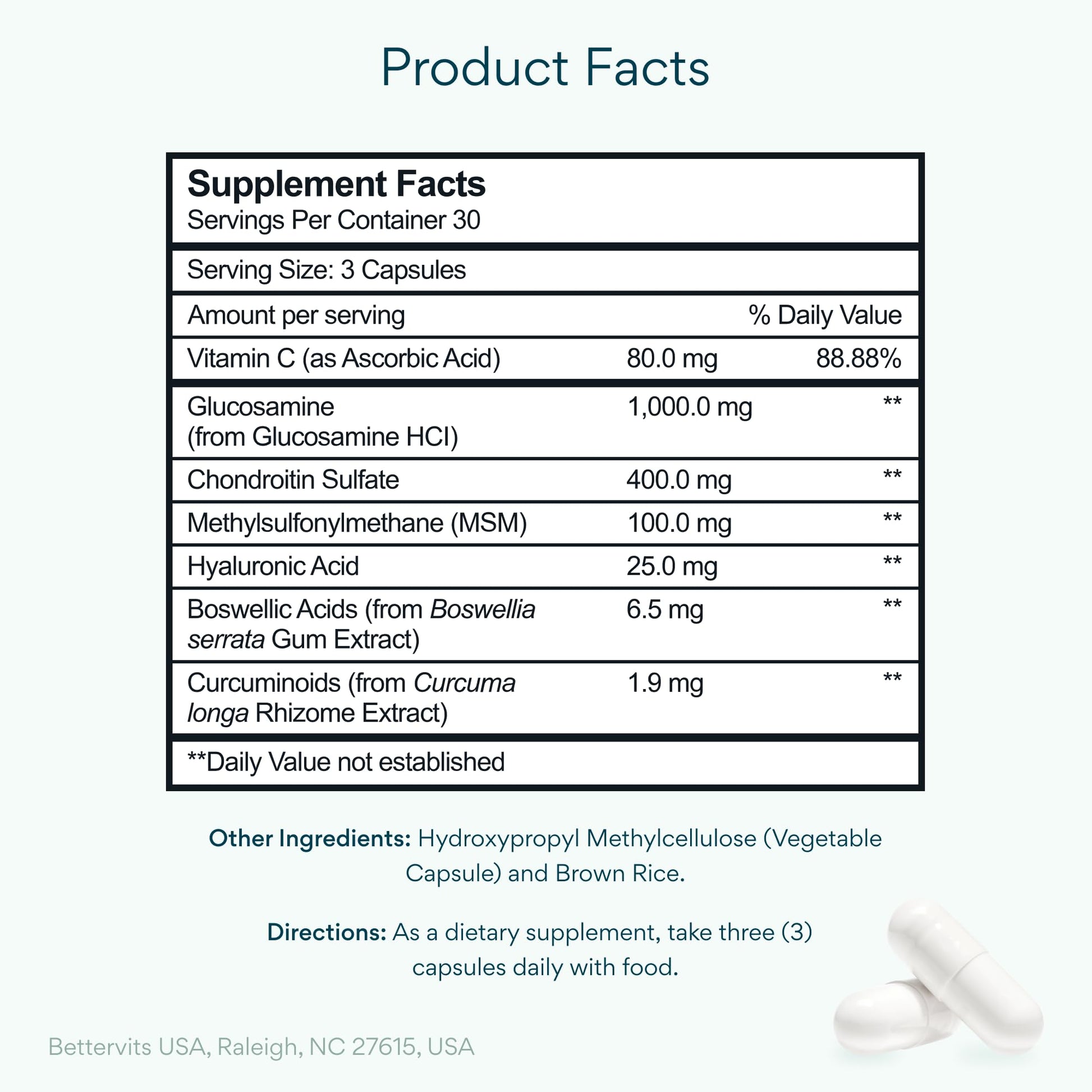 Bettervits Glucosamine Complex with MSM Сhondroitin | Joint Supplements for Women and Men with Vitamin C | Arthritis Support Supplement for Mobility & Flexibility - 90 Capsules BettervitsBuy Supplements Australia