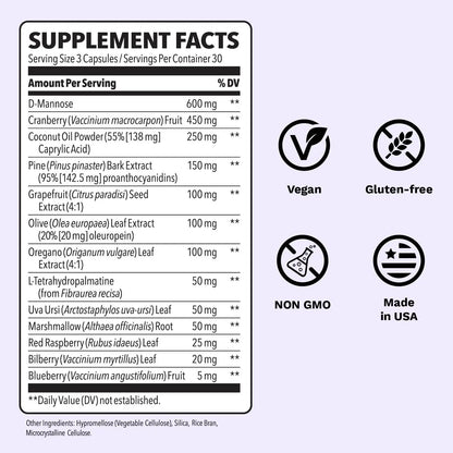 Urinari-X Extra Strength with Enhanced Comfort - Urinary Tract Support - Fast UTI Relief - Vitamin Supplement for Bladder Function - D-Mannose, Cranberry, Pinebark, Uva Ursi & Grapefruit - 90 Capsules LifeSeasonsBuy Supplements Australia