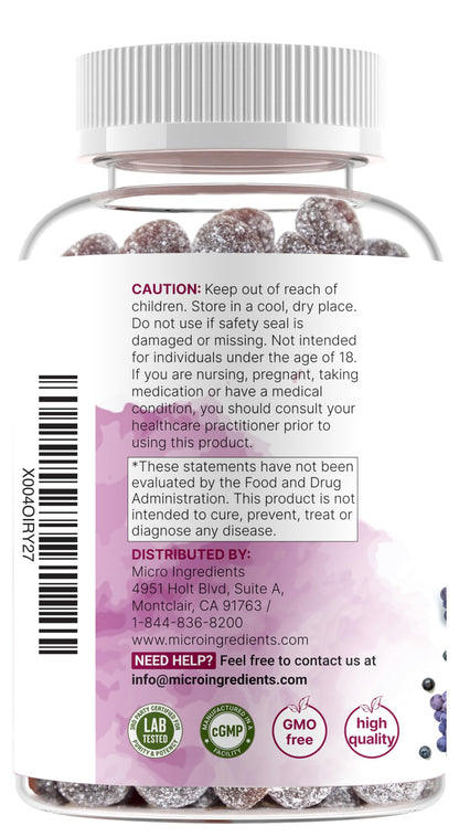 Magnesium Glycinate Gummies 400mg Per Serving, 120 Count | Natural Grape Blueberry Flavor | Potent Elemental Form + Chelated for High Absorption | Healthy Muscle, Bones, & Mood Support Supplement Micro IngredientsBuy Supplements Australia