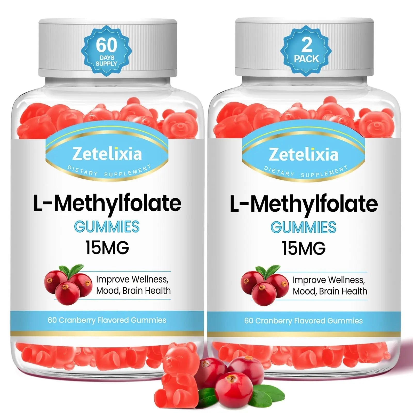 Zetelixia 2 Pack L-Methylfolate 15mg & Methyl B12 Gummies, Folate Supplement for Brain Health, Mood & Immunity, DNA Synthesis & Repair ZetelixiaBuy Supplements Australia
