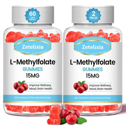 Zetelixia 2 Pack L-Methylfolate 15mg & Methyl B12 Gummies, Folate Supplement for Brain Health, Mood & Immunity, DNA Synthesis & Repair ZetelixiaBuy Supplements Australia