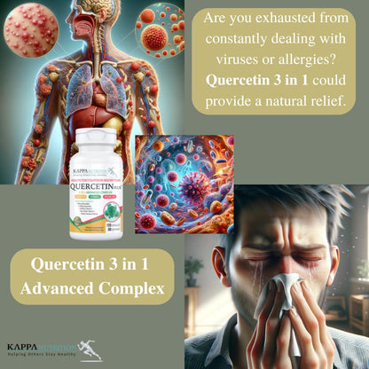 QUERCETIN PLUS, Quercetin 1,000mg, Bromelain 500mg and Vitamin C 1,000mg, (120 Capsules), 3 in 1 from Bioflavonoids, Supports Immune, Cardiovascular & Respiratory Health, Seasonal Allergy Relief. KAPPA NUTRITIONBuy Supplements Australia