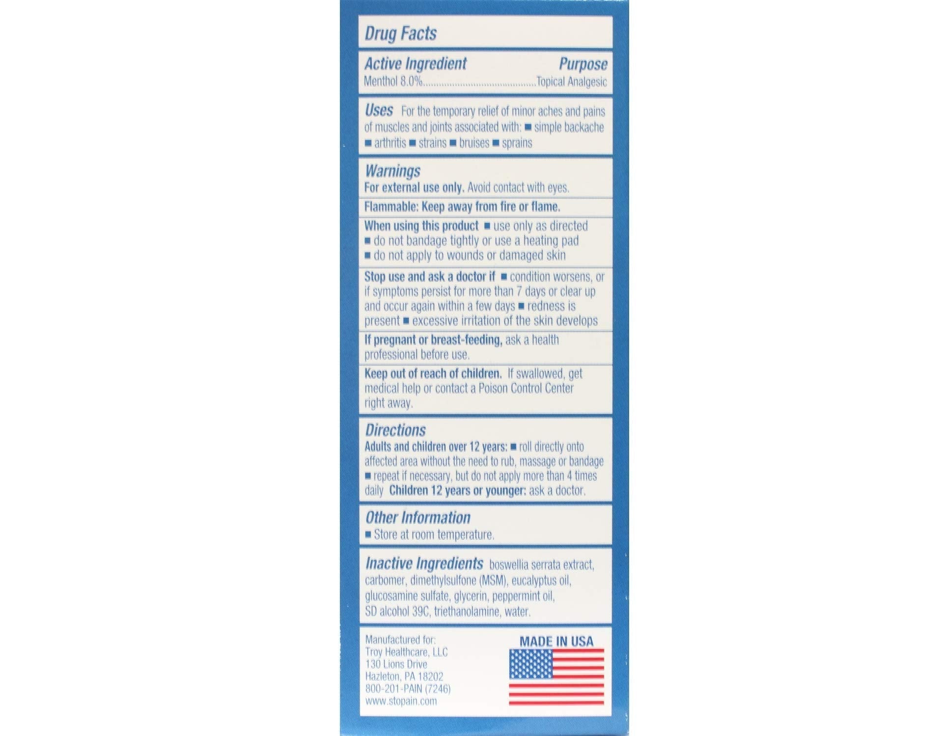 Stopain Pain Relief Roll On Gel 3oz (4 Pack) USA Made, Max Strength Fast Acting with MSM, Glucosamine, Menthol for Lower Back, Knee, Neck, HSA FSA Approved Topical Analgesic Products StopainBuy Supplements Australia