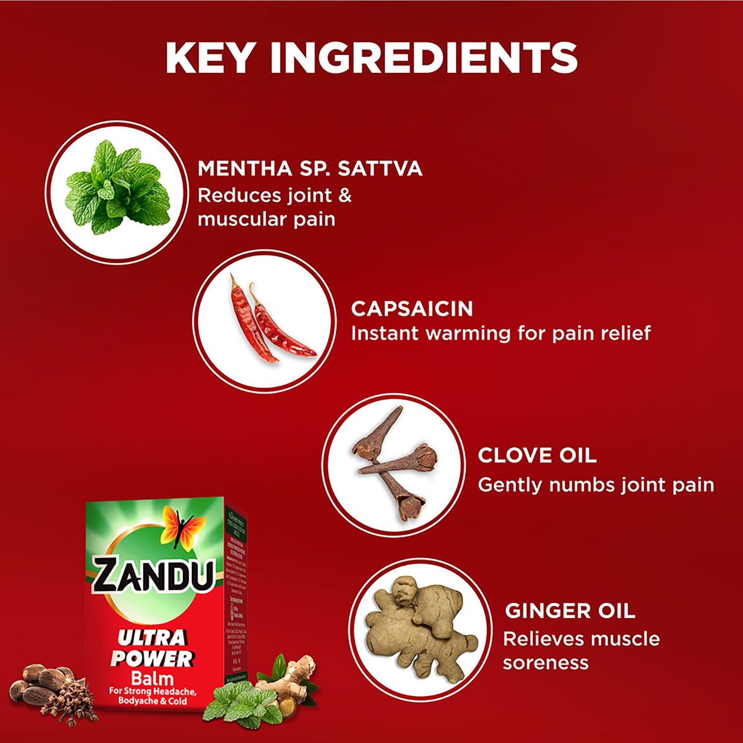 Zandu Ultra Red Balm | Ayurvedic Balm with Menthol, Camphor, Eucalyptus Oil | Relieves from Bodyache, Cold & Muscle Stiffness | Non Greasy & Fast Acting | 0.85 Fl Oz (Pack of 1) ZanduBuy Supplements Australia