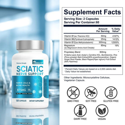 Sciatic Nerve Support Supplement, 120 Capsules Nerve Savior for Neuropathy, Premium Formula with Natural Botanical & Vitamin Complex VivaherbalBuy Supplements Australia
