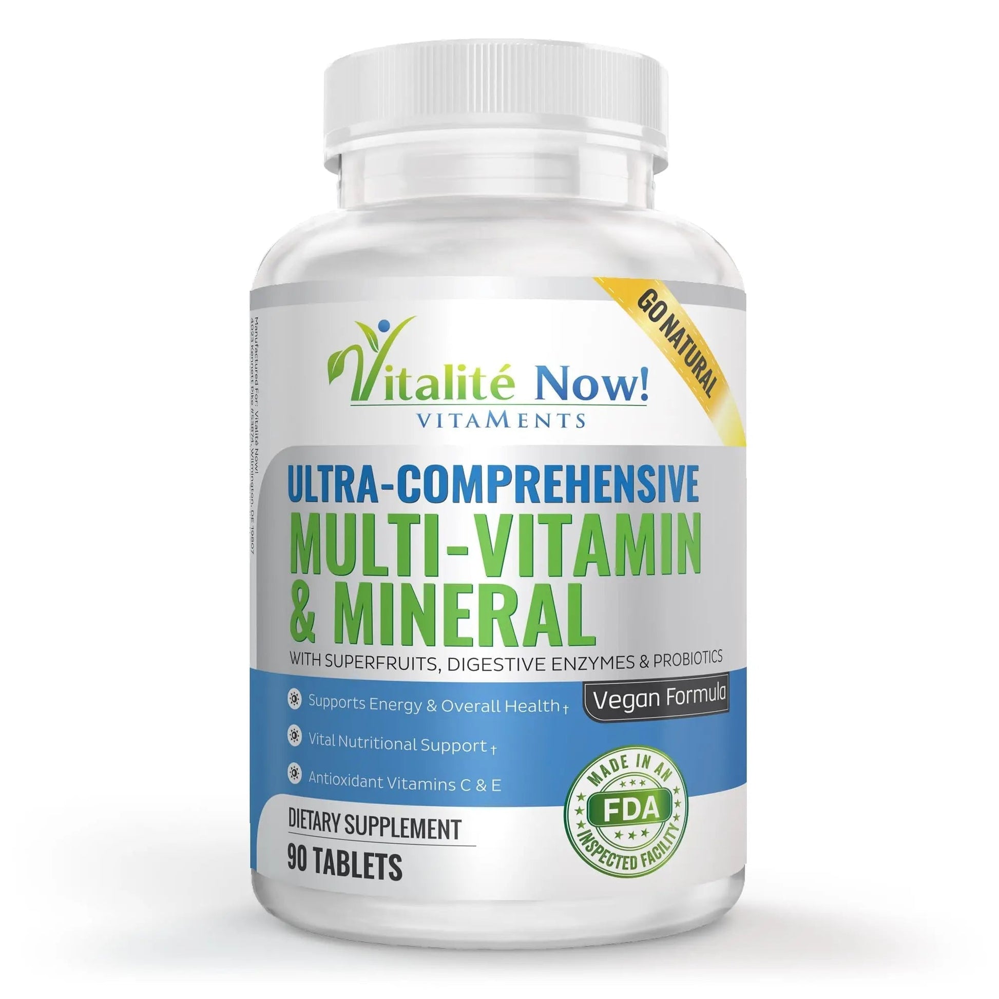 Vegan Whole Food Multivitamin & Mineral - Vitamins A B1 B2 B6 B12 C D3 E & 110 Super Foods, Herbs, Greens & Reds Vitalité Now!Buy Supplements Australia