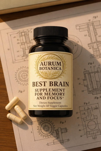 AURUM BOTANICA Best Brain Supplement for Memory and Focus - L-Theanine, Lion's Main, Vitamin B6, B12, D3, Folate, L-Tyrosine, Bacopa Monnieri, Alpha GPC, Theacrine, 30mg of Natural Caffeine (60 Count) AURUM BOTANICABuy Supplements Australia