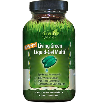 Irwin Naturals Men's Living Green Liquid-Gel Multi - 70 Essential Nutrients, Full-Spectrum Vitamin Supplements for Men, Wholefood Blend - Promotes Brain & Adrenal Support - 120 Liquid Soft-Gels Irwin NaturalsBuy Supplements Australia