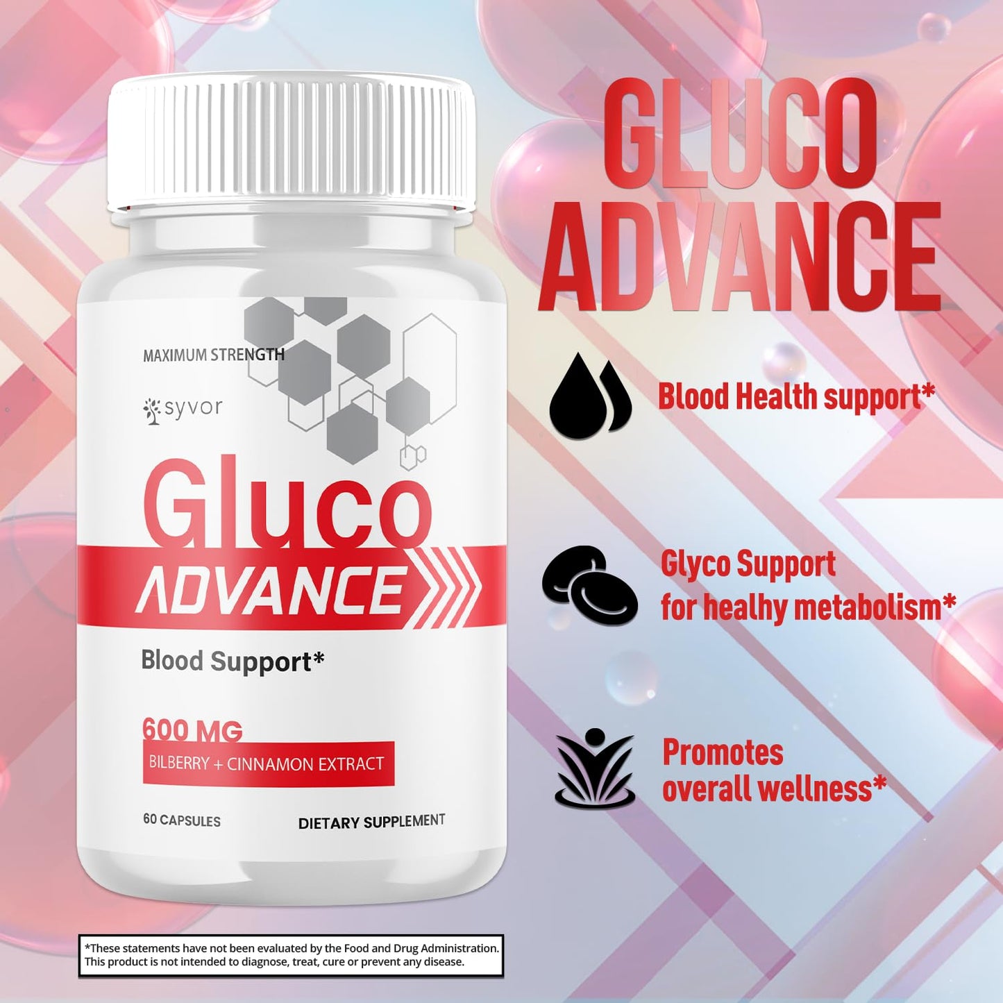 (2 Pack) Gluco Advance Capsules, Official GlucoAdvance Supplement Pills with All Natural Ingredients, Advanced Formula Supplement with Maximum Strength Support Vitamins for Women & Men (120 Capsules) SyvorBuy Supplements Australia