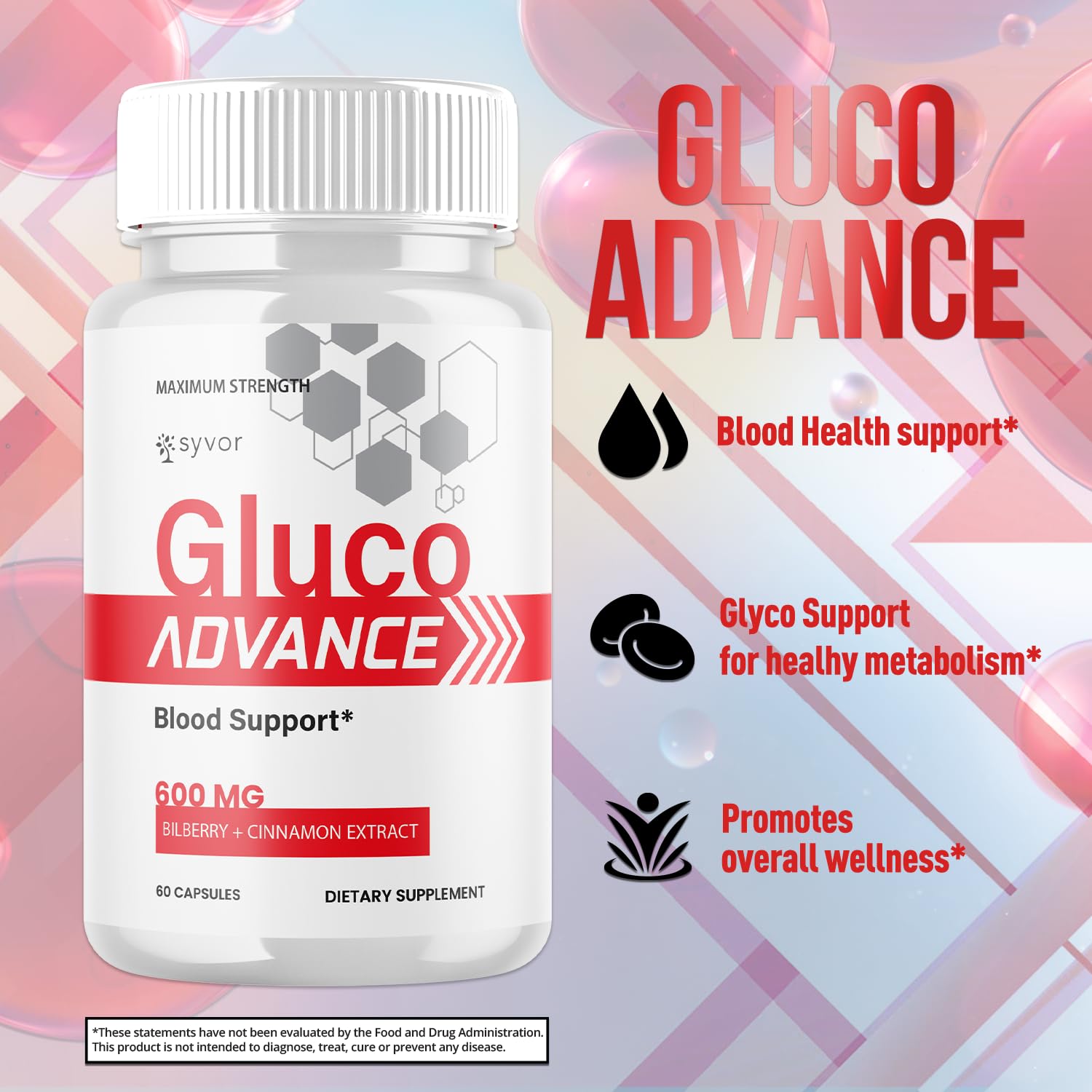 (2 Pack) Gluco Advance Capsules, Official GlucoAdvance Supplement Pills with All Natural Ingredients, Advanced Formula Supplement with Maximum Strength Support Vitamins for Women & Men (120 Capsules) SyvorBuy Supplements Australia