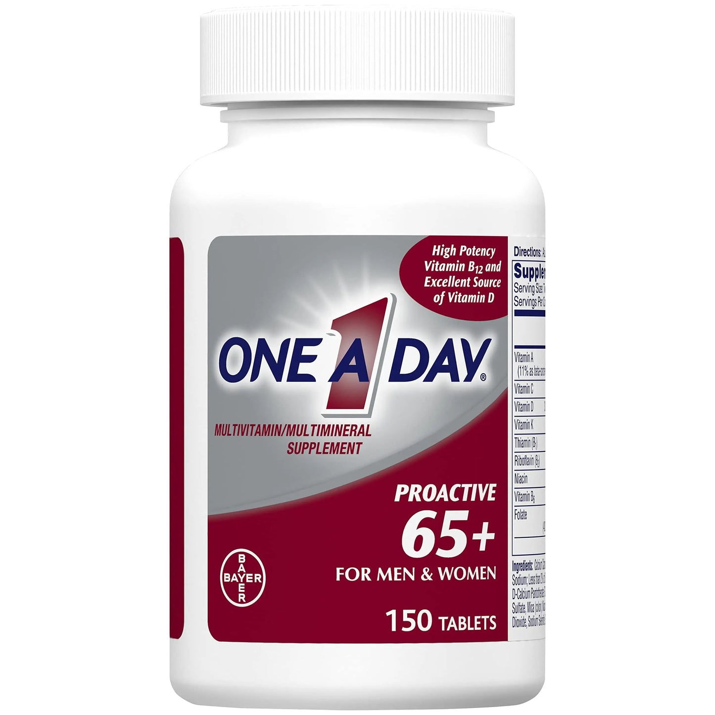 ONE A DAY Proactive 65+, Mens & Womens Multivitamin, Supplement with Vitamin A, Vitamin C, Vitamin D, and Zinc for Immune Health Support ONE A DAY