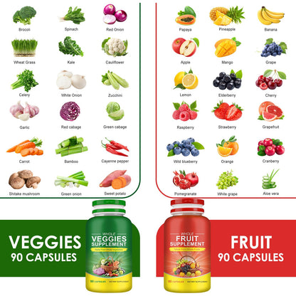 Fruits & Veggies Supplements - 2 Bottles 180 Total Vegetarian Capsules | BalanceNatural Vitamins Supplement Dietary Nutritional Balance,Lngredients Blended Vitamin & Mineral Whole Food Supplement RuduwuBuy Supplements Australia
