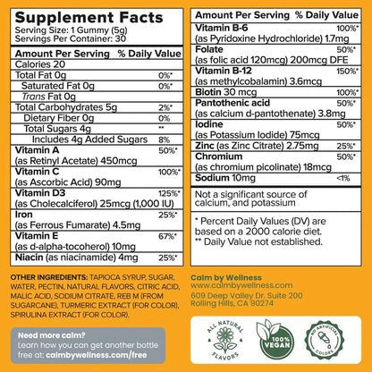 Calm by Wellness Multivitamin Gummies - All Natural Vegan Adult Multivitamin Gummy - Packed with Antioxidant Vitamins C & E, B12, B6 Calm by WellnessBuy Supplements Australia