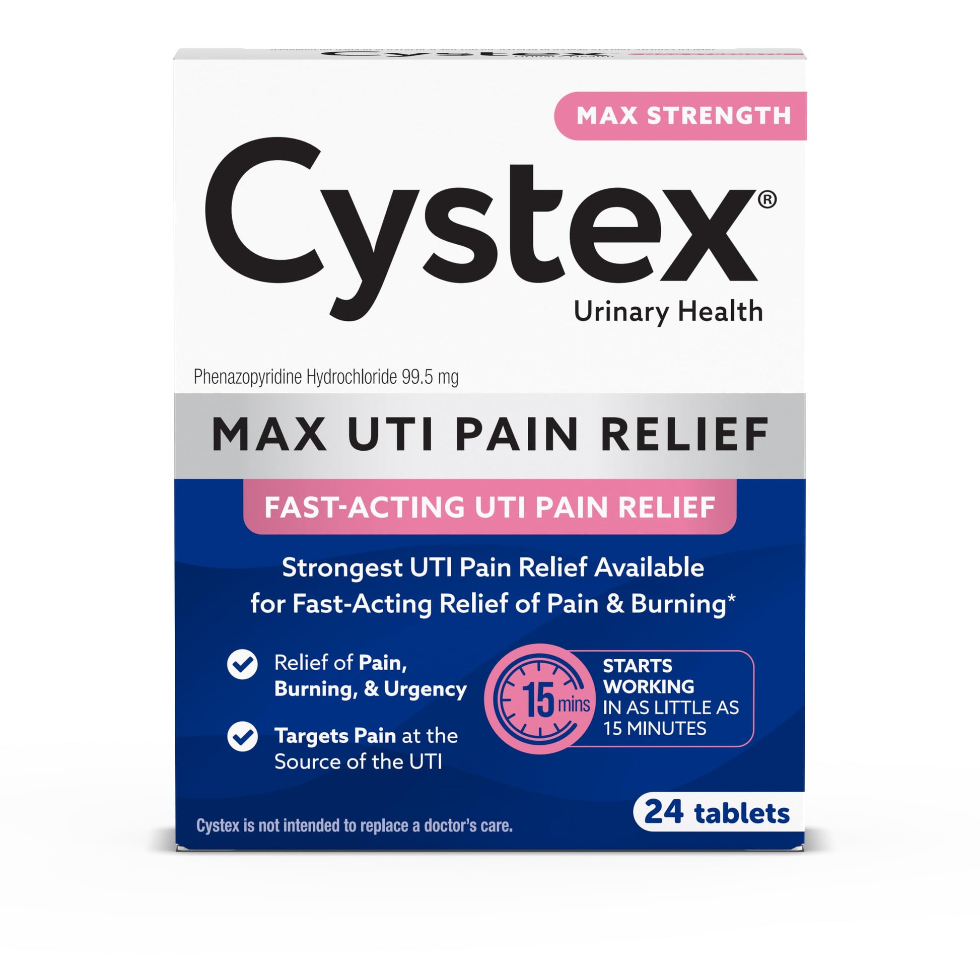 Cystex Maximum-Strength UTI Pain Relief Tablets - 99.5 mg Phenazopyridine HCl for Fast Relief of Burning, Urgency, & Bladder Discomfort - Non-Staining, Fast-Acting Formula - 24-Count CystexBuy Supplements Australia