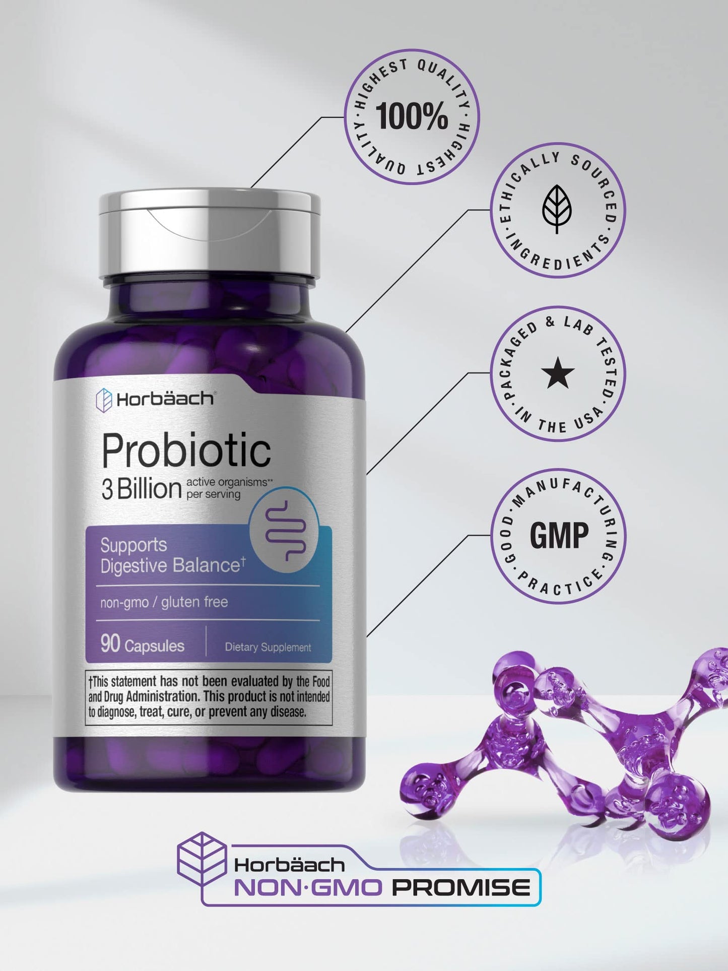 Probiotic for Women & Men's Digestive Health | 3 Billion CFU | 90 Capsules | Non-GMO HorbäachBuy Supplements Australia