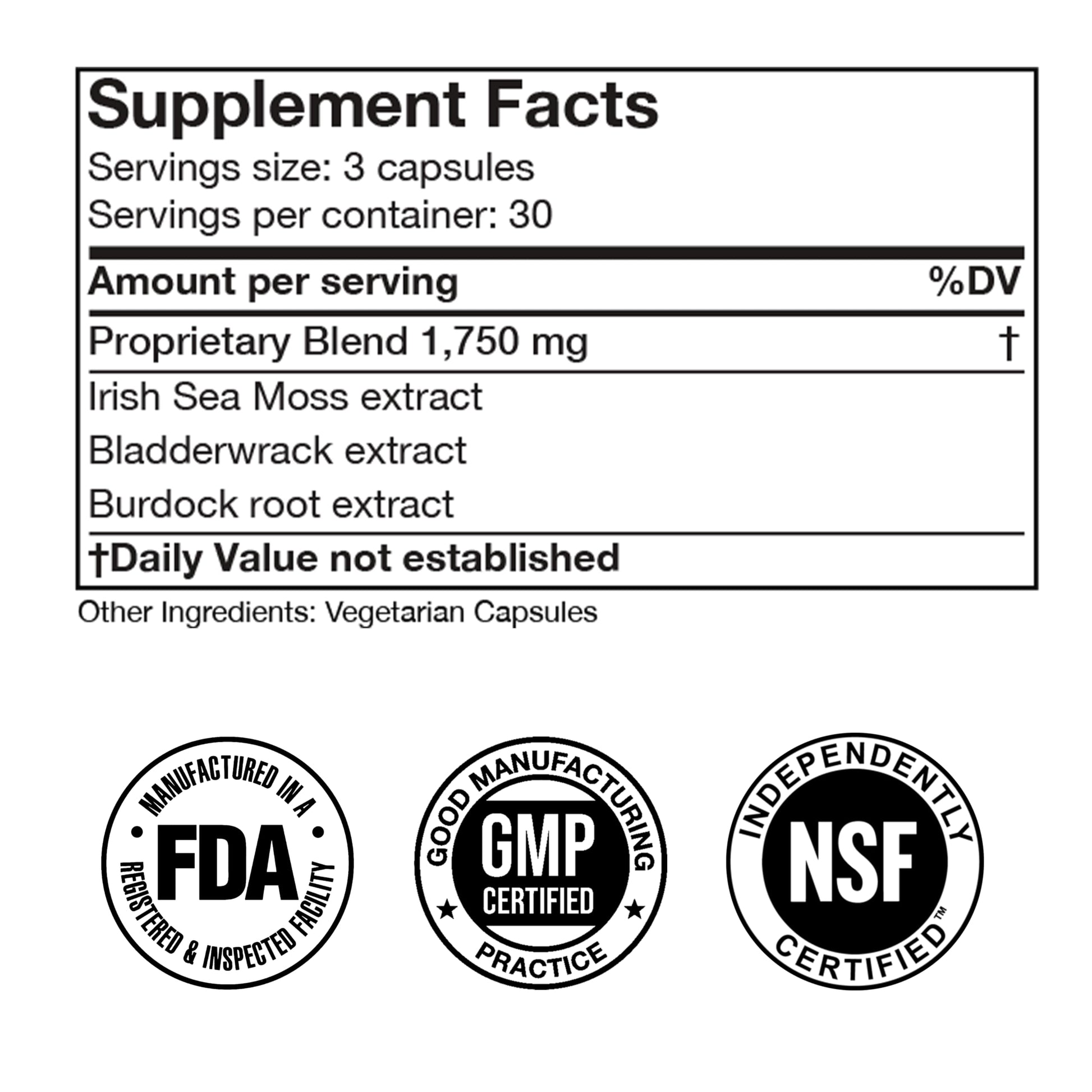 Irish Sea Moss Advanced Supplement Capsules 1500mg, Ultra Potent Seamoss Advanced with Bladderwrack & Burdock Root, Made in FDA-Registered, NSF-Certified Facility, Overall Health Support, 90 Capsules Doctor Morse'sBuy Supplements Australia