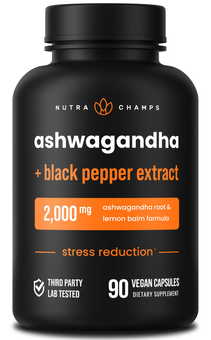NutraChamps Organic Ashwagandha Capsules, 2000mg Adrenal Fatigue, Thyroid & Mood Support Ashwagandha Supplements, Ashwagandha Root Powder & Lemon Balm, Superior Absorption with Black Pepper NutraChampsBuy Supplements Australia