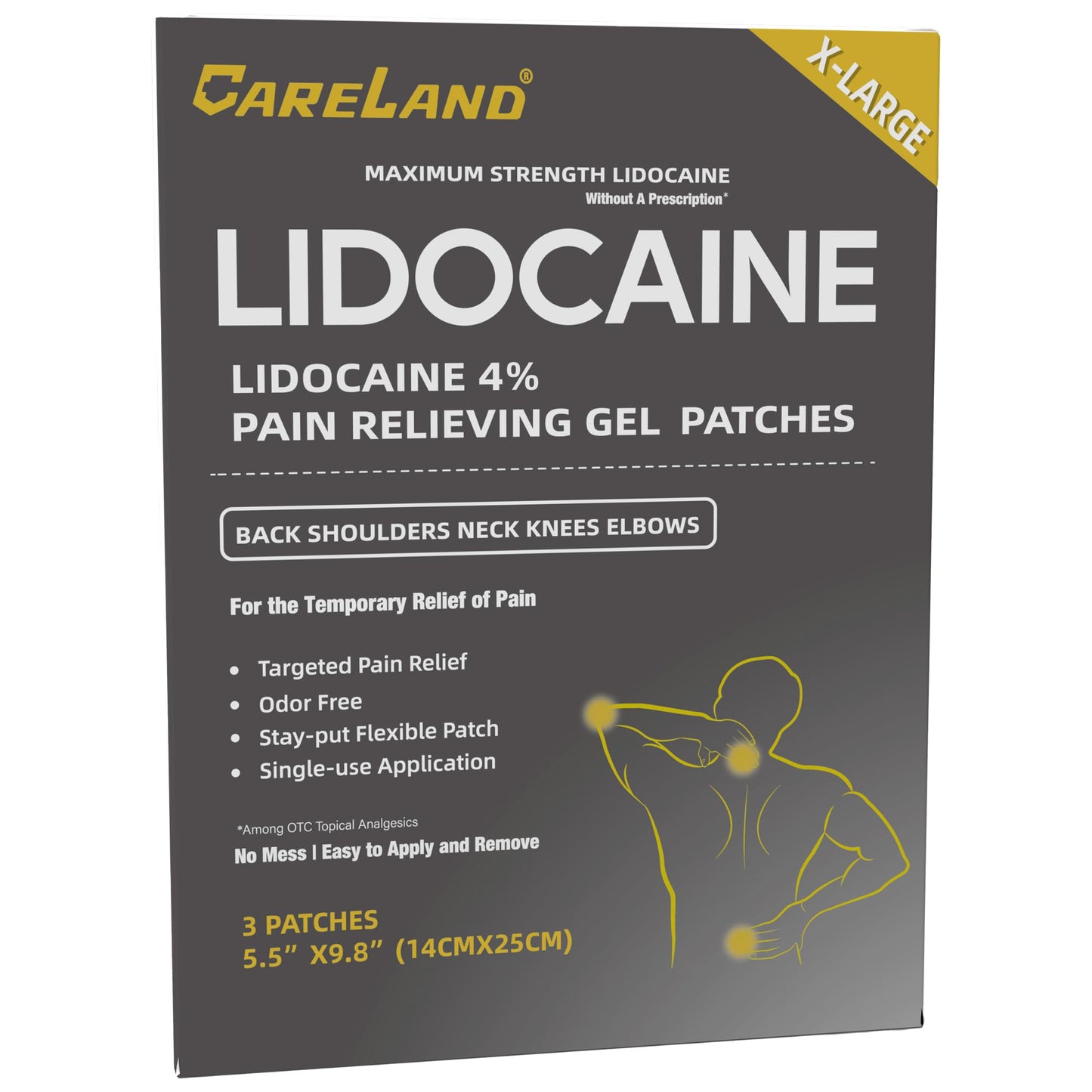 CARELAND 4% Extra Large Lidocaine Patches Maximum Strength Pain Relief Patch XL for Back & Shoulder,Back Pain Relief Products Patches & Flexible Fabric Numbs Away Pain, 6 Ct. CARELANDBuy Supplements Australia