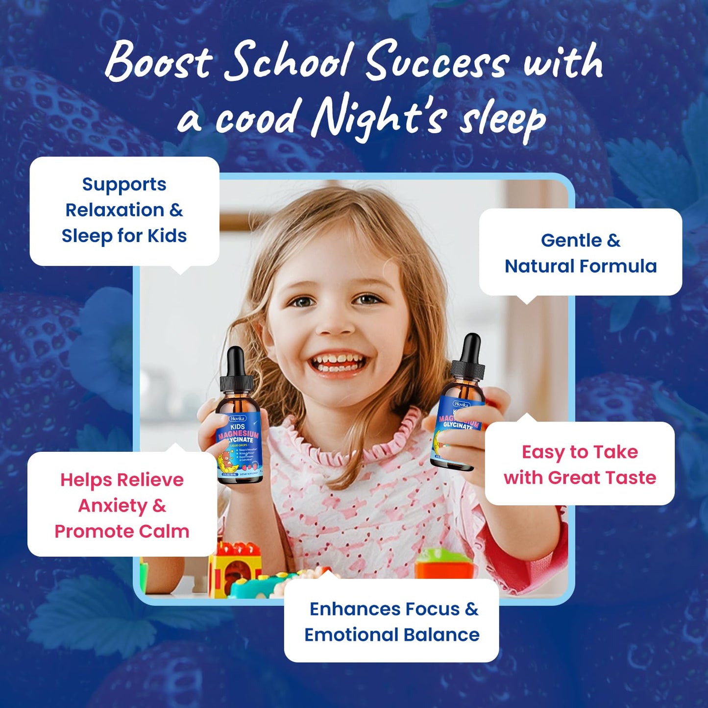 Magnesium Glycinate Liquid for Kids - with L-Theanine Omega-3, Vitamin B6, D3, Zinc - Kids Magnesium Drops for Sleep, Relaxation