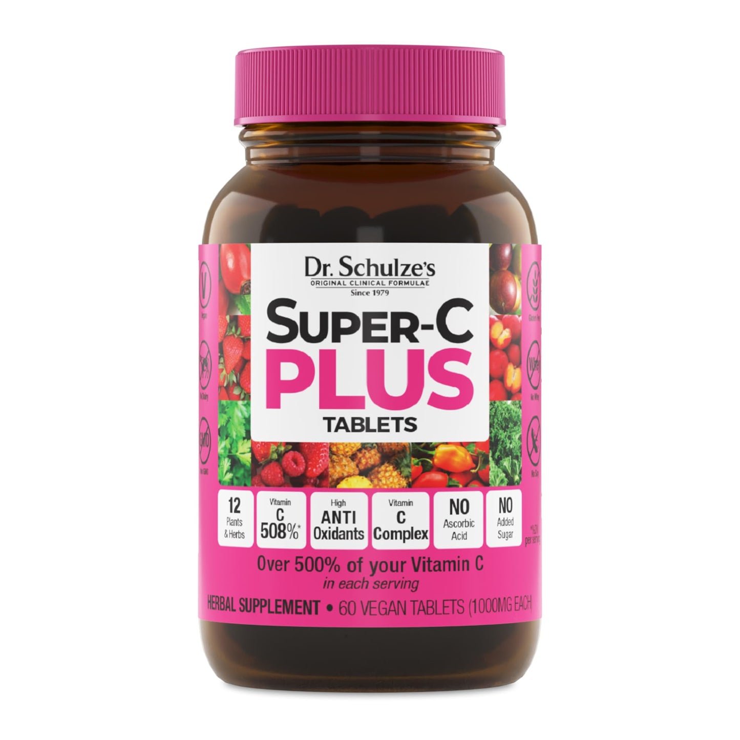 Dr. Schulze's Super-C Plus - Vitamin C Supplement for Immune Support - Skin Health & Antioxidant Support - High-Potency Formula - Plant-Based Superfood - Gluten-Free & Vegan - 60 Count (20 Servings) Dr. Schulze'sBuy Supplements Australia
