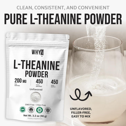 Pure L-Theanine Powder Unflavored Amino Acid Supplement Powder from Fine L-Theanine for Smooth Mixing Vegan Friendly Non-GMO No-Additives for Smoothies Drinks and Daily Nutrition Support, 3.2 oz (90g) WHYZBuy Supplements Australia