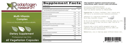 Multi-Vitamin Complex | Once Daily Multivitamin Supplement with Folate as Metafolin L-5-MTHF B12 as Methylcobalamin Vitamin A C D3 and more Adaptogen ResearchBuy Supplements Australia