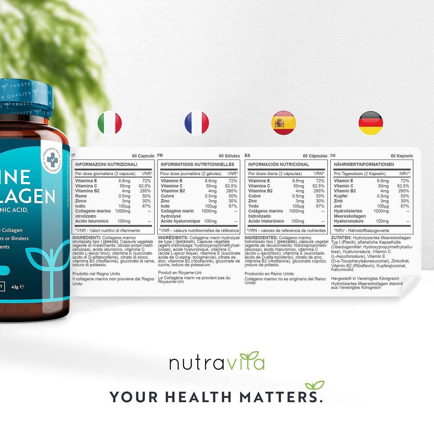 Marine Collagen 1000mg - 60 Capsules of Superior Type 1 Hydrolysed Collagen NutravitaBuy Supplements Australia