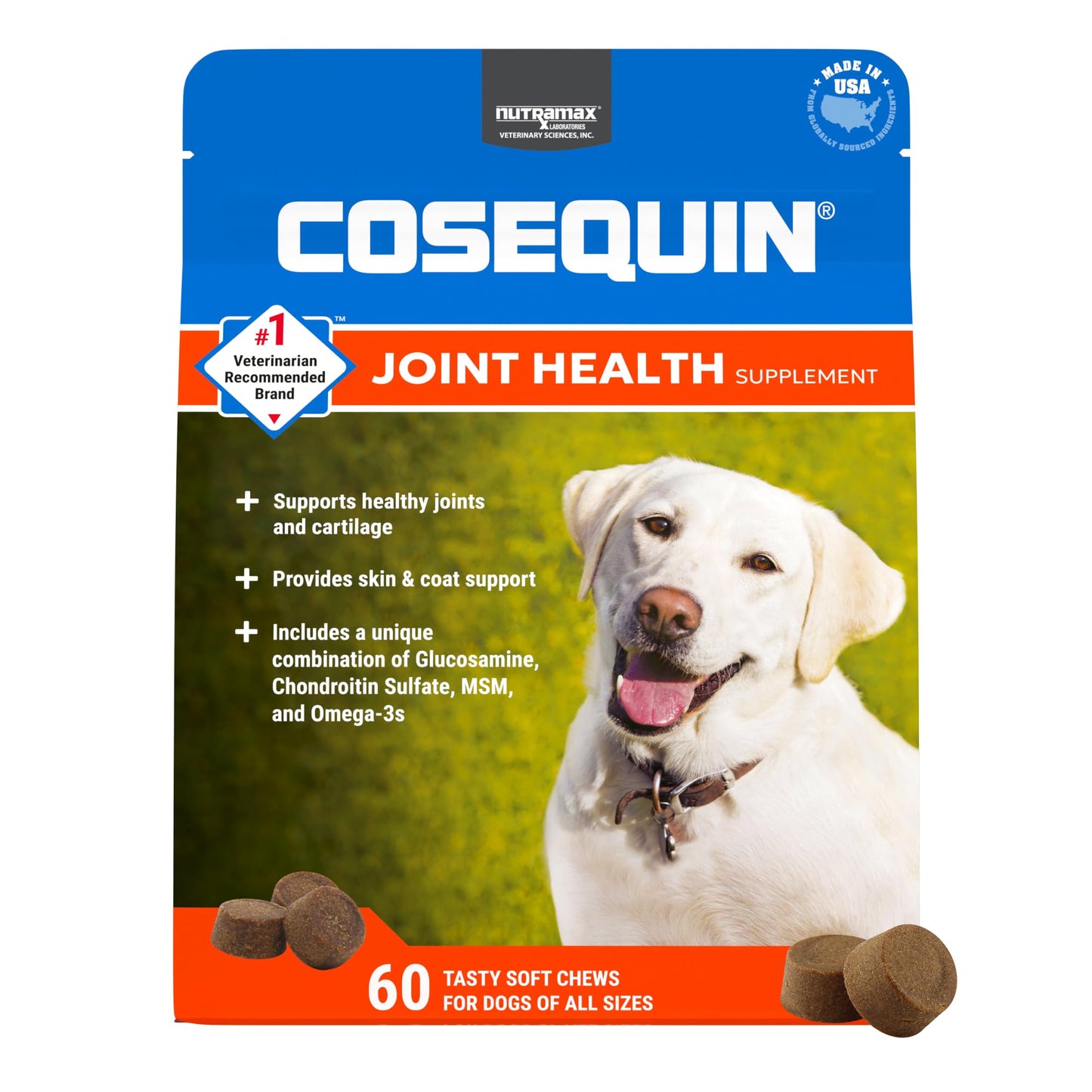 Nutramax Cosequin for Dogs Joint Health Supplement, Contains Glucosamine for Dogs, Chondroitin, MSM and Omega-3s, Supports Joint and Skin and Coat Health, Soft Chews, 60 Count Nutramax LaboratoriesBuy Supplements Australia