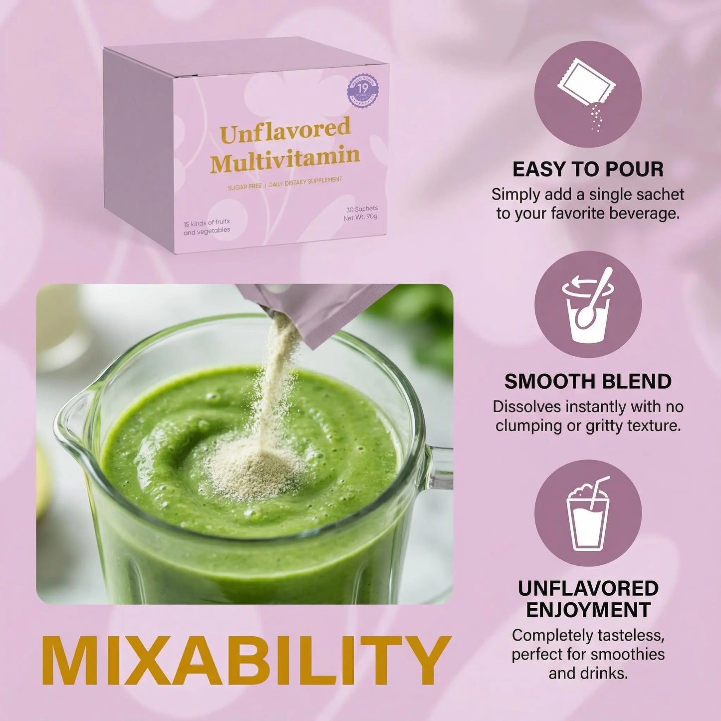 Unflavored Vitamin Powder, Multivitamin Powder Supplement with 19 Vitamins & Minerals + 15 Fruit & Veggie Blend, Supports Healthy Growth PRCYZO
