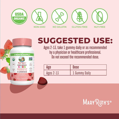 MaryRuth Organics Multivitamin and Probiotic Gummies (Strawberry) for Kids | Clean Label Project Verified® | Vitamins for Gut Health MARYRUTH'S