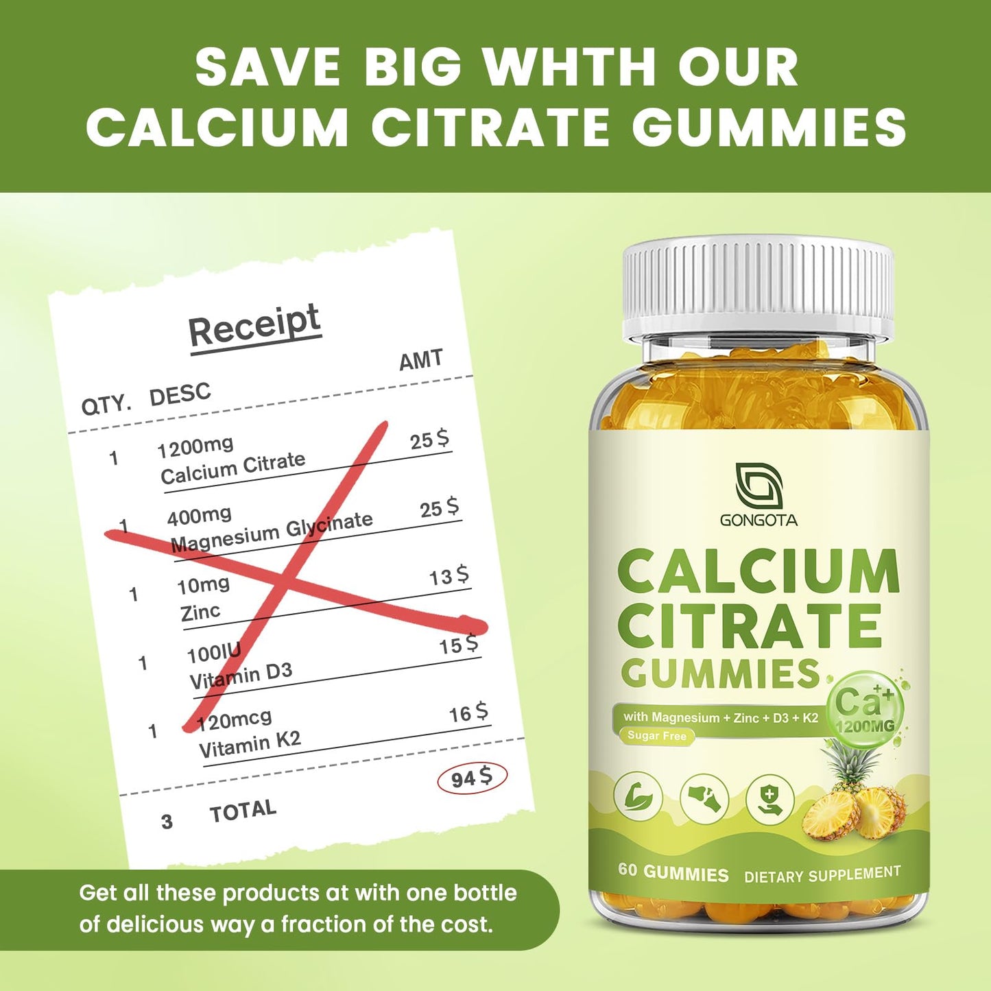 Calcium Citrate Gummies for Women, 1200mg Calcium Citrate Magnesium with Vitamin C D3 K2, Absorption Calcium Supplements for Bone, Muscle, Immune, Sugar Free (120Count) GONGOTABuy Supplements Australia