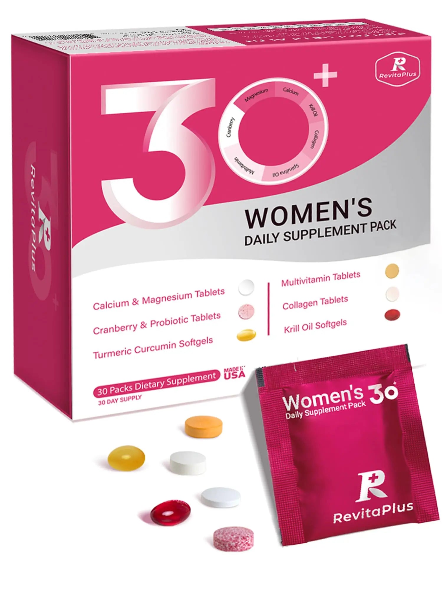 RevitaPlus Multivitamin for Women with Vitamin A,B,C,D3,E,K2,Biotin, Collagen,Krill Oil,Cranberries Supports Energy,Wellness,Beauty and Immune RevitaPlusBuy Supplements Australia