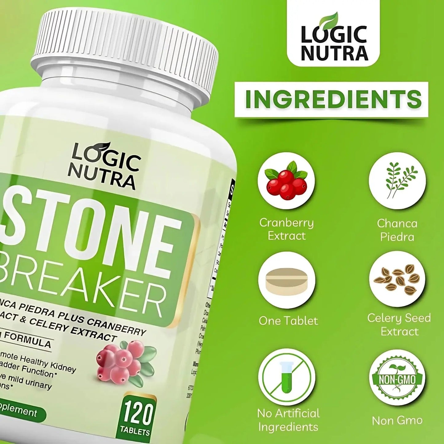 Logic Nutra Chanca Piedra Kidney Stone Breaker 120 Tablets 800 mg - Maximum Strength for Gallbladder & Urinary Cleanse with Phyllantus Niruri, Celery Seed Extract & Cranberry Extract Logic NutraBuy Supplements Australia