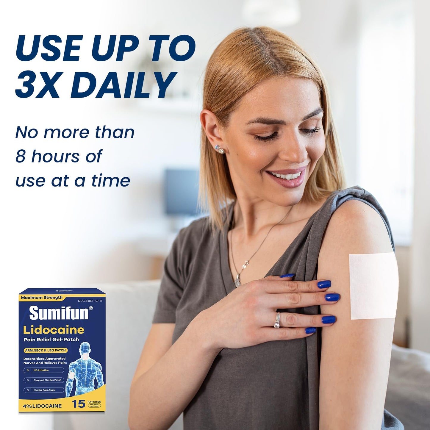 Sumifun Medium Size Lidocaine Patches - Plantar Fasciitis Relief, Foot & Neck & Arm & Small Pain Areas - Maximum OTC Strength - Stays in Place (Small, Count, 15) SumifunBuy Supplements Australia