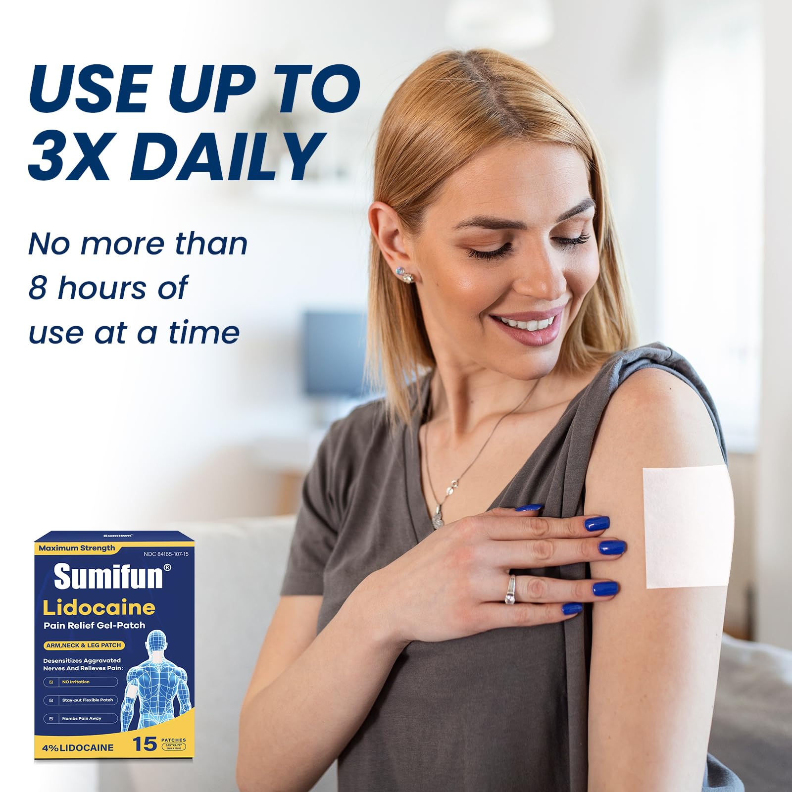 Sumifun Medium Size Lidocaine Patches - Plantar Fasciitis Relief, Foot & Neck & Arm & Small Pain Areas - Maximum OTC Strength - Stays in Place (Small, Count, 15) SumifunBuy Supplements Australia