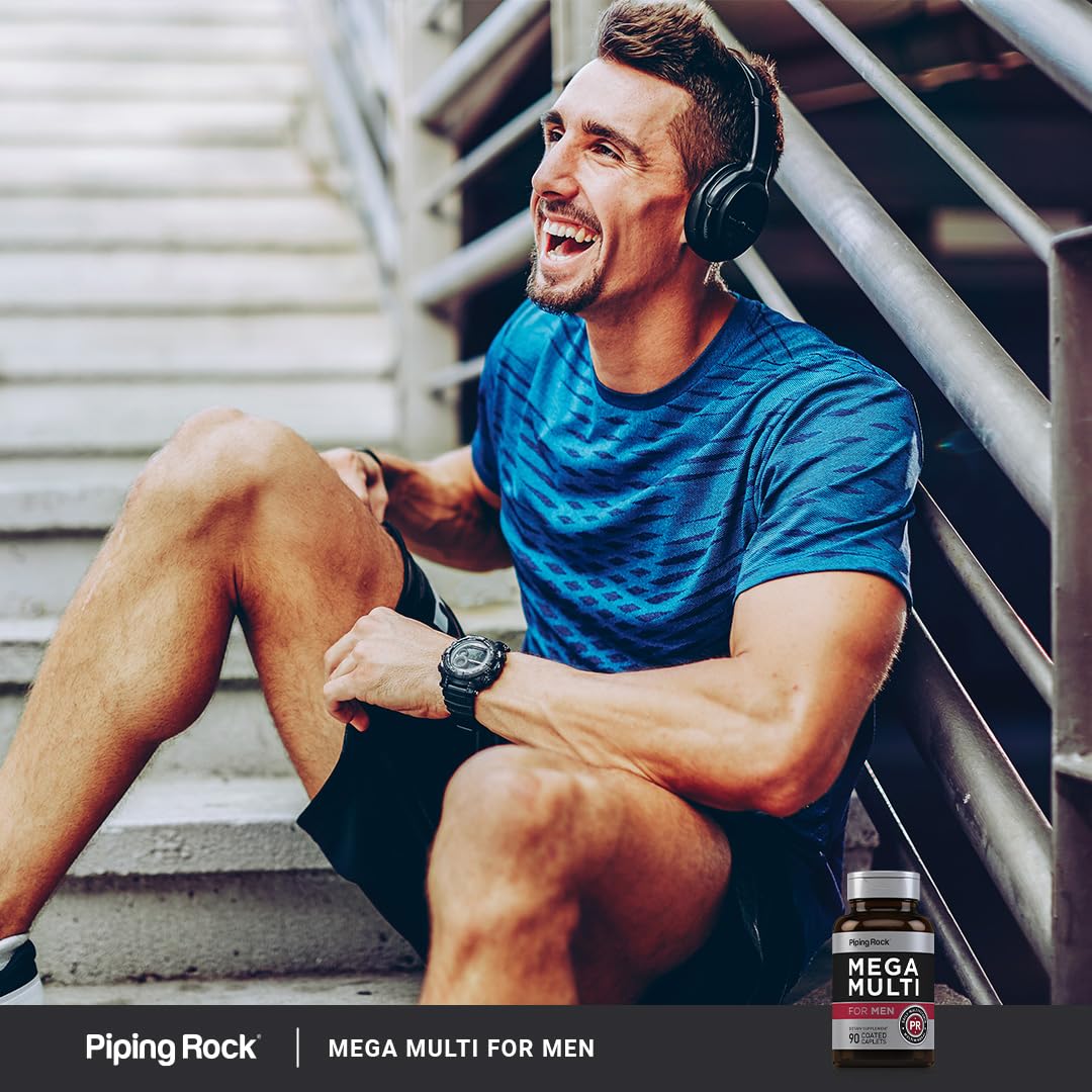 Piping Rock Men's Multivitamin | 90 Caplets | Mega Vitamin and Mineral Complex | Daily Support Supplement | with Vitamin C, D, Magnesium, Zinc | Non-GMO, Gluten Free Piping RockBuy Supplements Australia