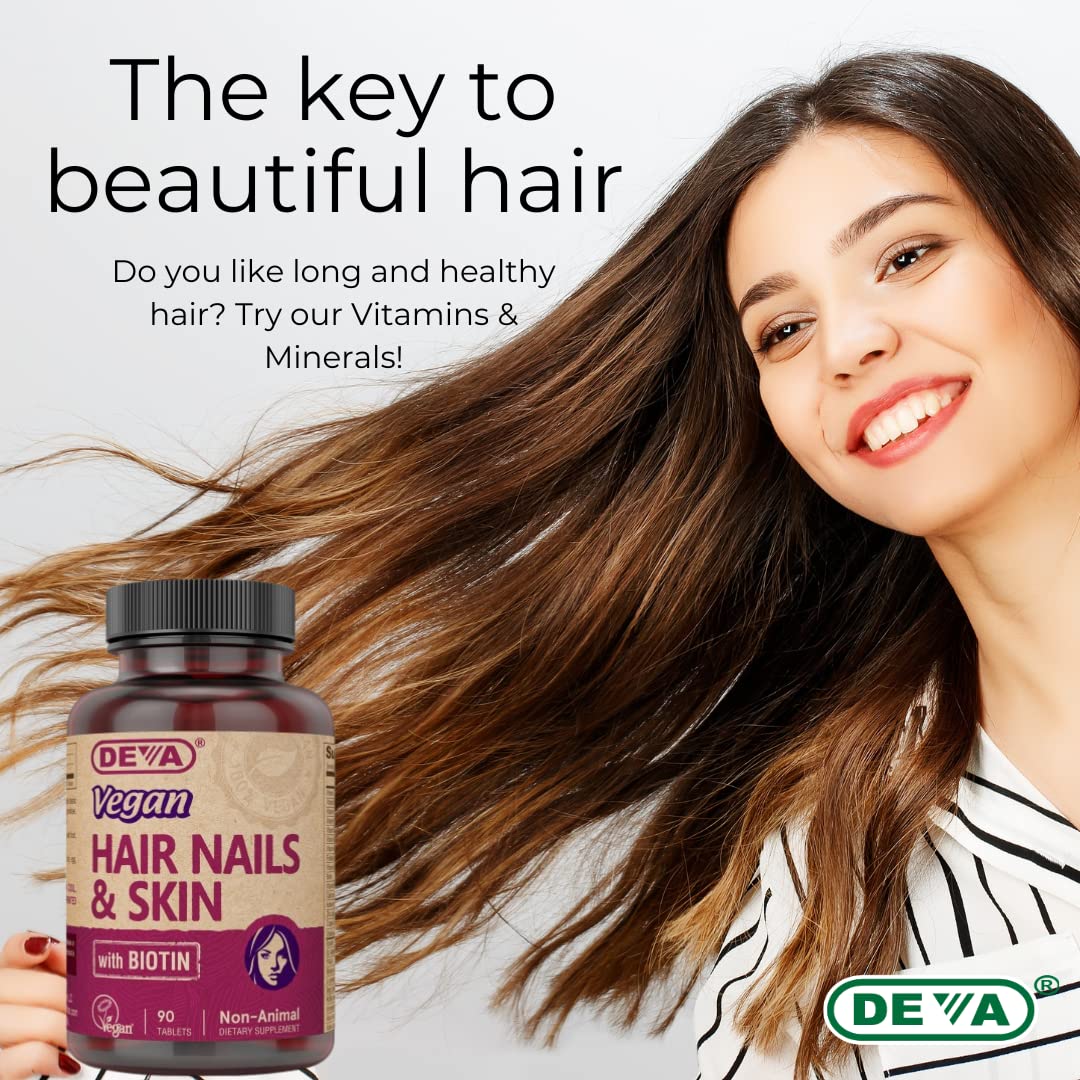 DEVA Vegan Vitamins Hair, Nails & Skin Supplement with 500 mcg of Biotin Per Tablet 90 Tablets (Pack of 2) DEVABuy Supplements Australia