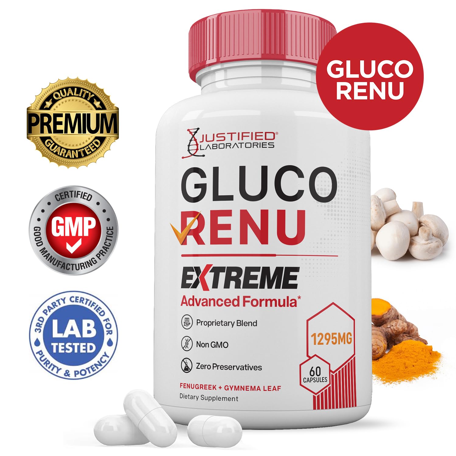 Gluco Renu Extreme 1295MG Glyco Support Pills Advacned Formula Gluo Renew Glycogen Support Formulated with Turmeric Berberine Resveratrol Garlic Bitter Melon Milk Thistle 60 Capsules Justified LaboratoriesBuy Supplements Australia