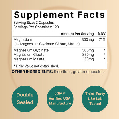 Triple Complex Magnesium Supplement, 240 Capsules | Magnesium Glycinate 500mg NatureBellBuy Supplements Australia
