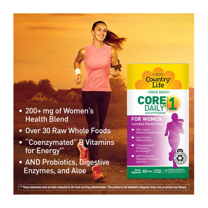 Country Life Women’s Core 1 Daily Multivitamin with Iron, Cranberry, Probiotics, and Digestive Enzymes-Certified Gluten-Free Formula for Energy, Immune Support and Complete Digestive Health,60 Tablets Country LifeBuy Supplements Australia