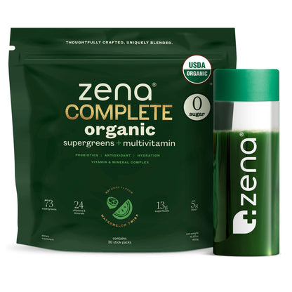 Zena Complete Organic Super Greens Powder & Multivitamin, 90+ Supergreens, Fruits, Veggies, Pre & Probiotics, Watermelon Citrus Flavor Zena NutritionBuy Supplements Australia