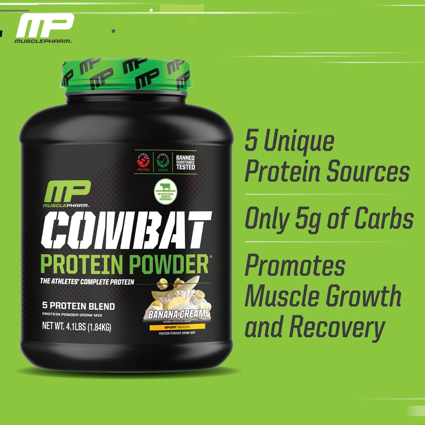 MusclePharm Combat Protein Powder, Banana Cream - 4 lb - Gluten Free - 52 Servings Muscle PharmBuy Supplements Australia