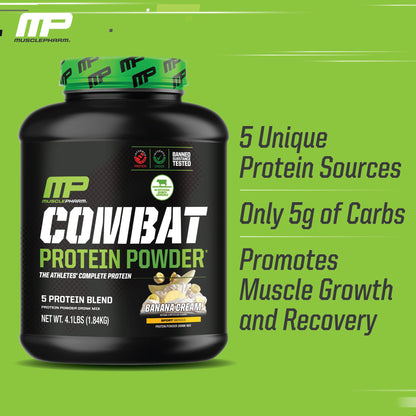 MusclePharm Combat Protein Powder, Banana Cream - 4 lb - Gluten Free - 52 Servings Muscle PharmBuy Supplements Australia