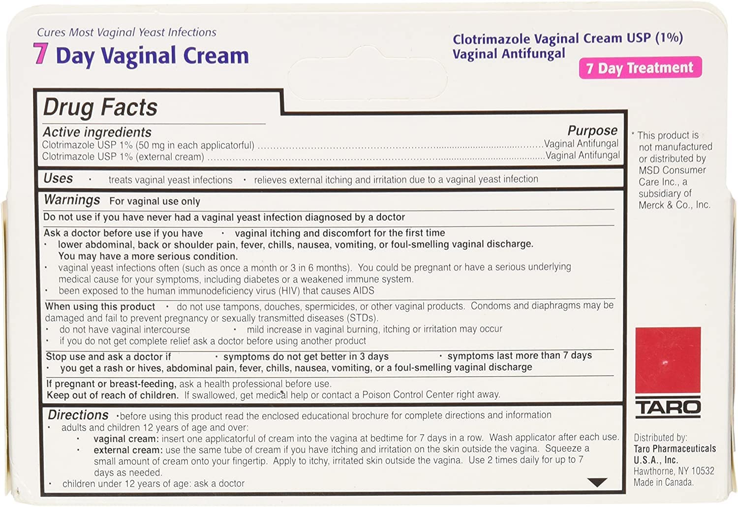 Taro Clotrimazole 7 Vaginal Cream 45 g (Pack of 6) TAROBuy Supplements Australia
