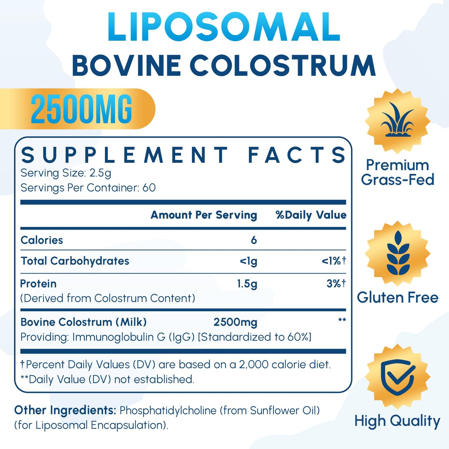 Zdoroviye Liposomal Bovine Colostrum Powder Supplement 2500 mg, Higher Absorption Than Regular Bovine Colostrum (60 Servings) ZdoroviyeBuy Supplements Australia