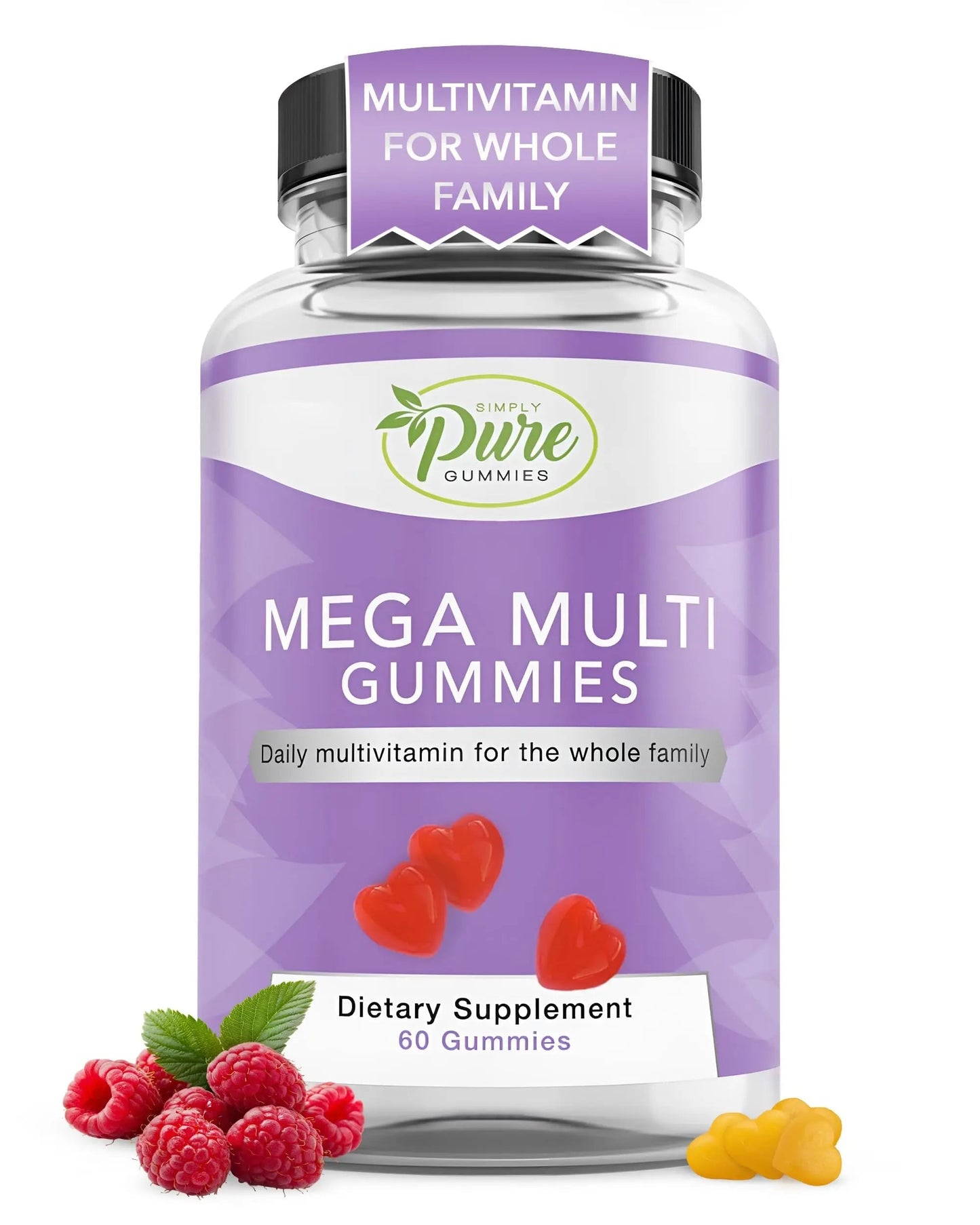 Pure By Nature Mega Multi Gummies, Multivitamin Gummies for Women & Men, Kids Multivitamin Gummies with A, D2, C, E, K, Biotin Pure By Nature