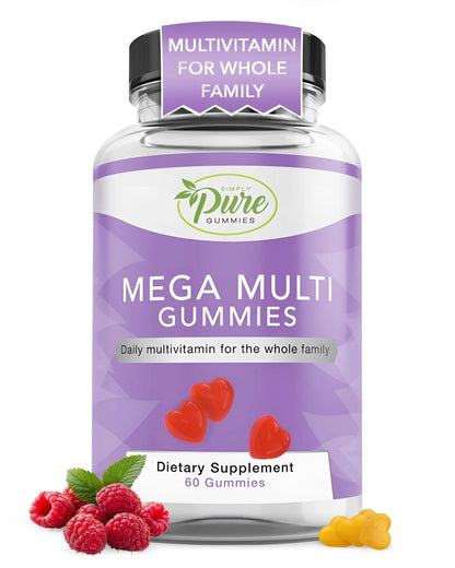 Pure By Nature Mega Multi Gummies, Multivitamin Gummies for Women & Men, Kids Multivitamin Gummies with A, D2, C, E, K, Biotin Pure By Nature